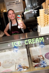 young woman holding ice cream cone