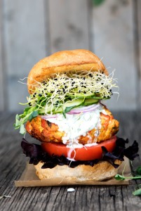 salmon burger with ginger and lime
