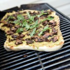 Grilled Pizza with Pesto, Mushrooms and Arugula