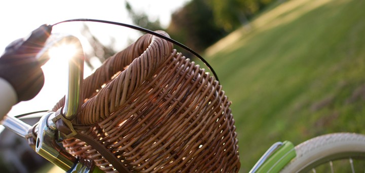 basket on the front of a bike