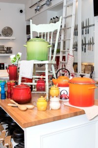 colourful cookware on table and chair