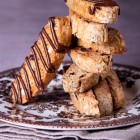 Walnut biscotti covered in chocolate