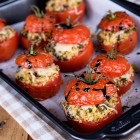 stuffer tomatoes on a cooking platter