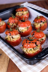 stuffer tomatoes on a cooking platter