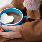 heart shapped marshmallow in hot chocolate