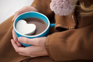 heart shapped marshmallow in hot chocolate