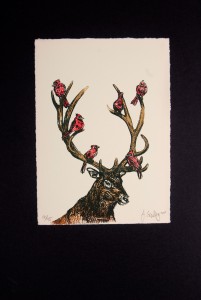  Gocco-screenprinted Elk Print (signed & numbered), by Nature’s My Friend, $20 Etsy shop: naturesmyfriend