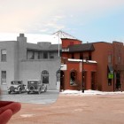 split photo of current and old Bruin inn complex