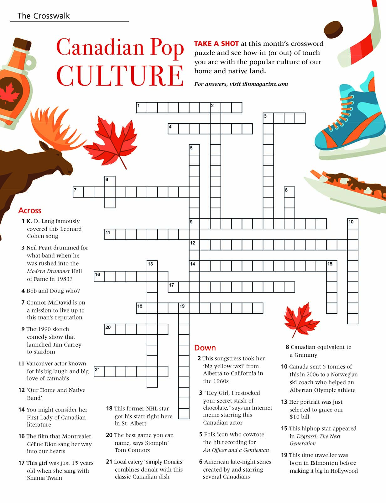 Canadian Pop Culture Crossword Puzzle T8N